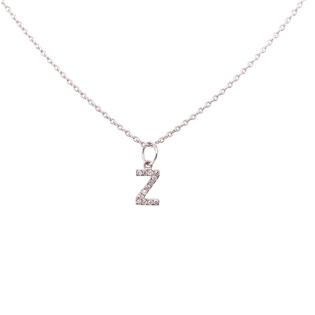 Diamond Initial "Z" Necklace 14K White Gold