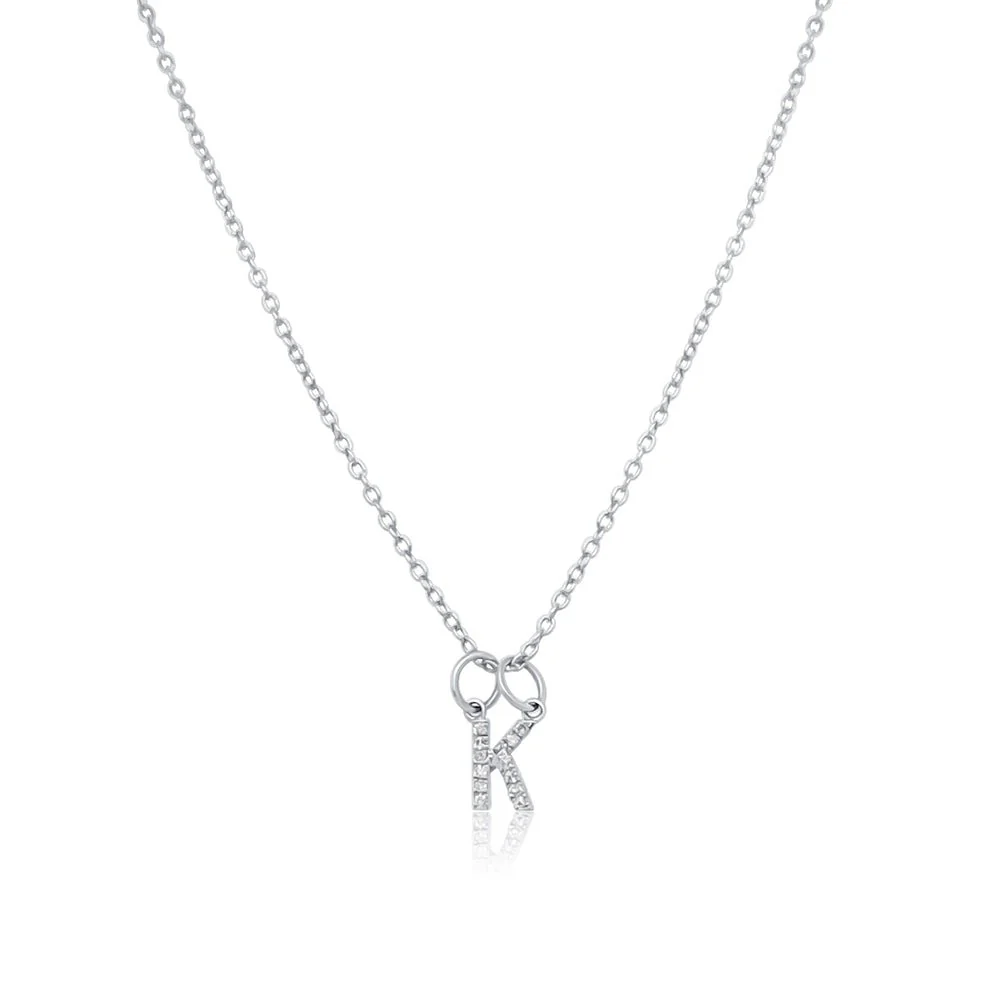 Diamond Initial "K" Necklace 14K White Gold