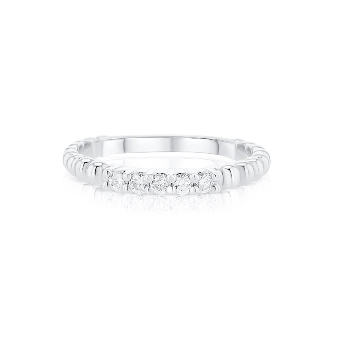 Round Diamond 5-Stone Beaded Band in 14K White Gold