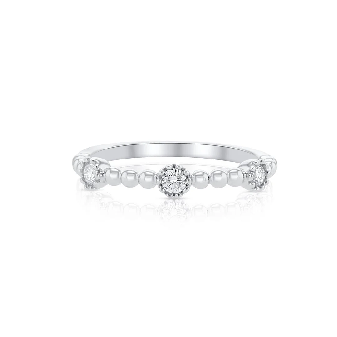 Round Diamond Beaded Fashion Band in 18K White Gold
