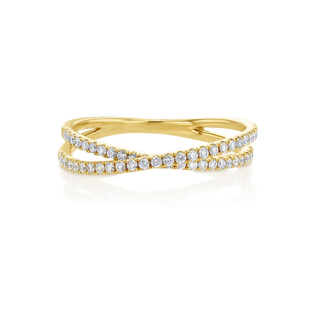 0.33 CT Round Diamond Cross-Over 14K Yellow Gold Band