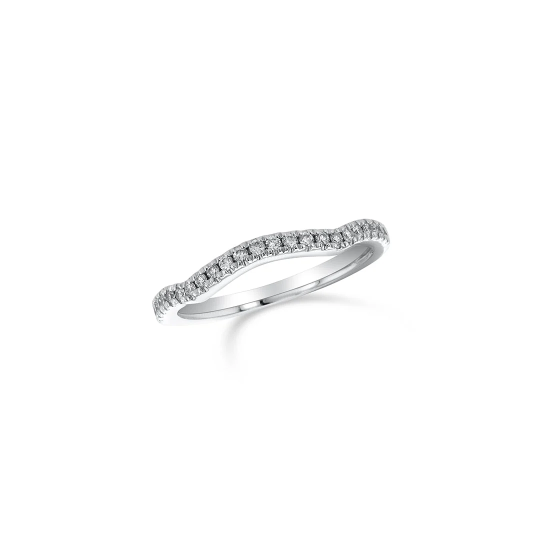 0.35 CT Round Diamond Curved 14K White Gold Band - Image 2