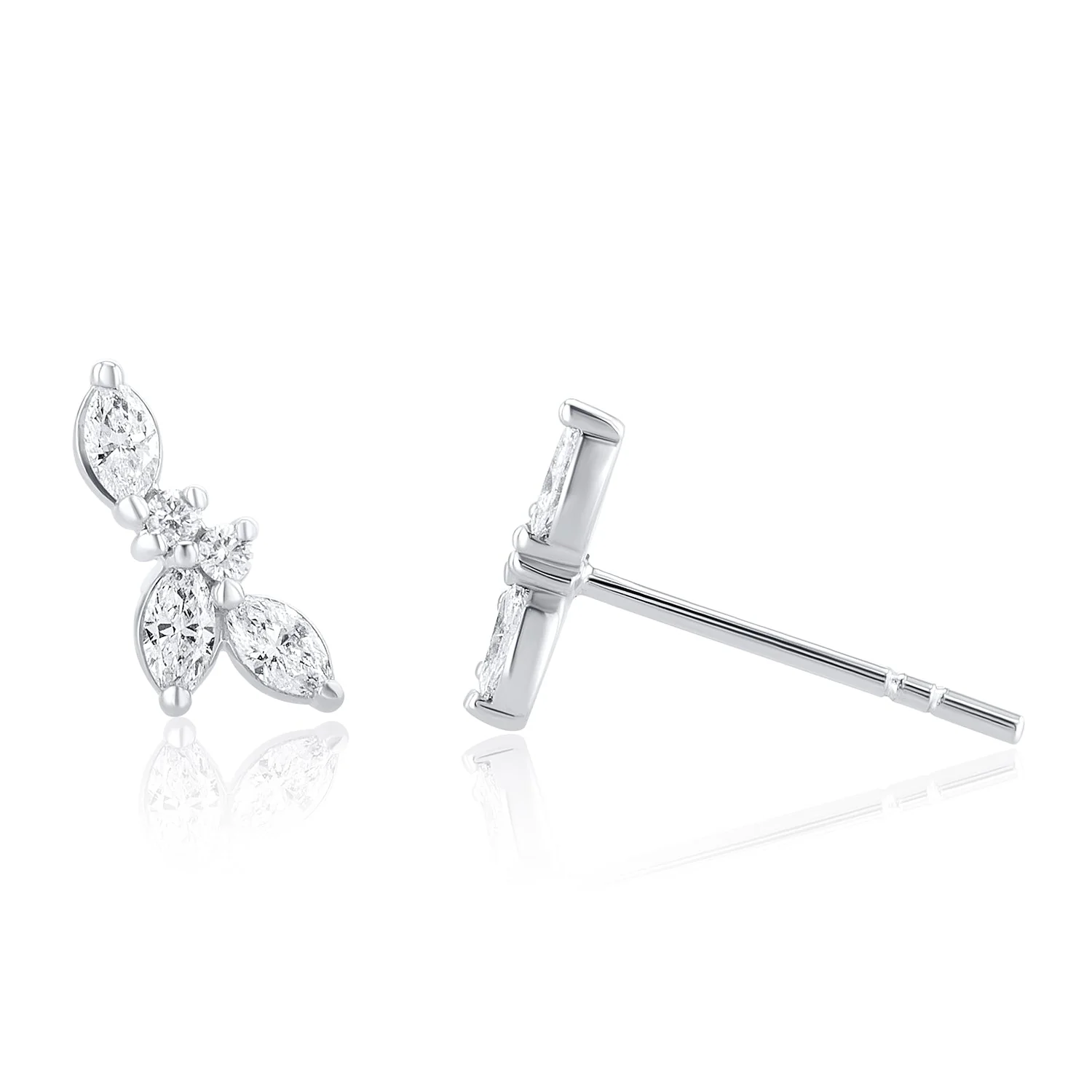 0.40 Carat Marquise and Round Natural Diamond Earrings in 14K White Gold - Image 2