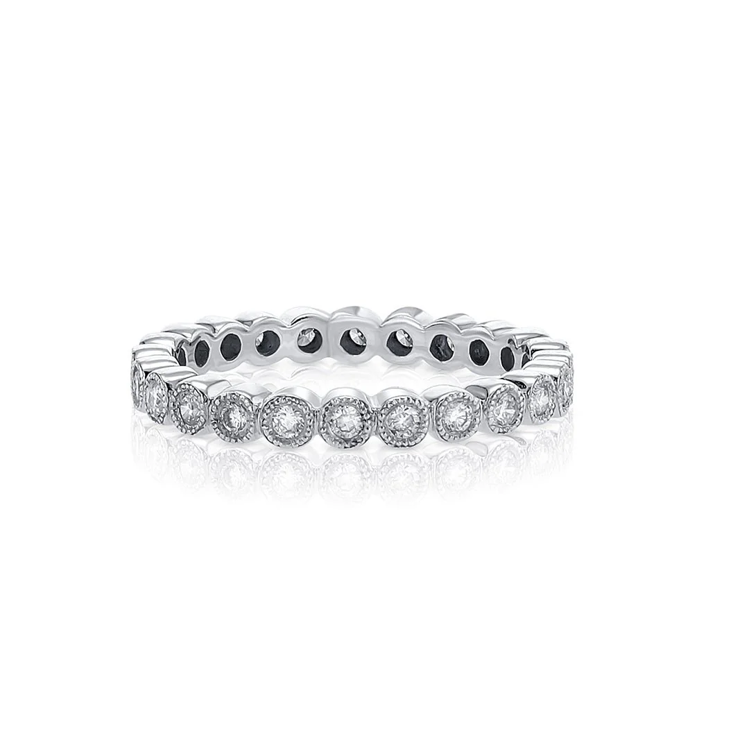 0.47 Cttw Round Diamond Bezel Set 18K White Gold Band