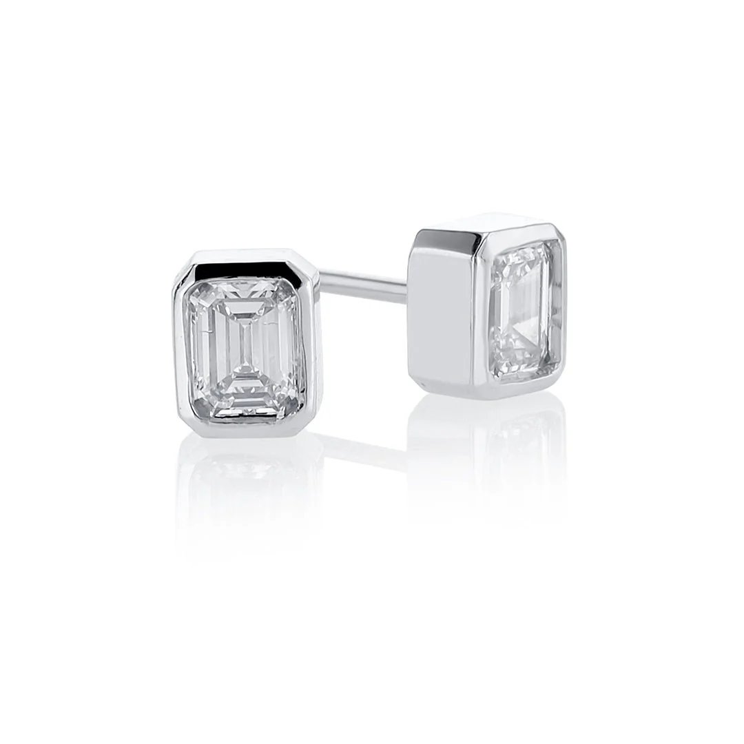 .47 Carats Emerald Cut Natural Diamond Bezel Stud Earrings