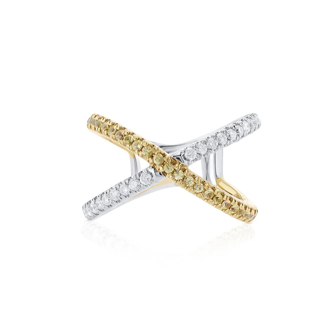 Yellow Sapphire and Diamond "X" Crossover Band in 14K Two Tone Gold