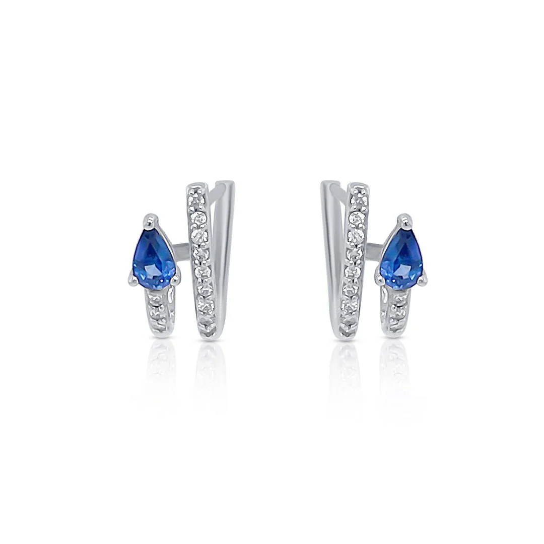 Sapphire Diamond Fashion Earrings in 14K White Gold