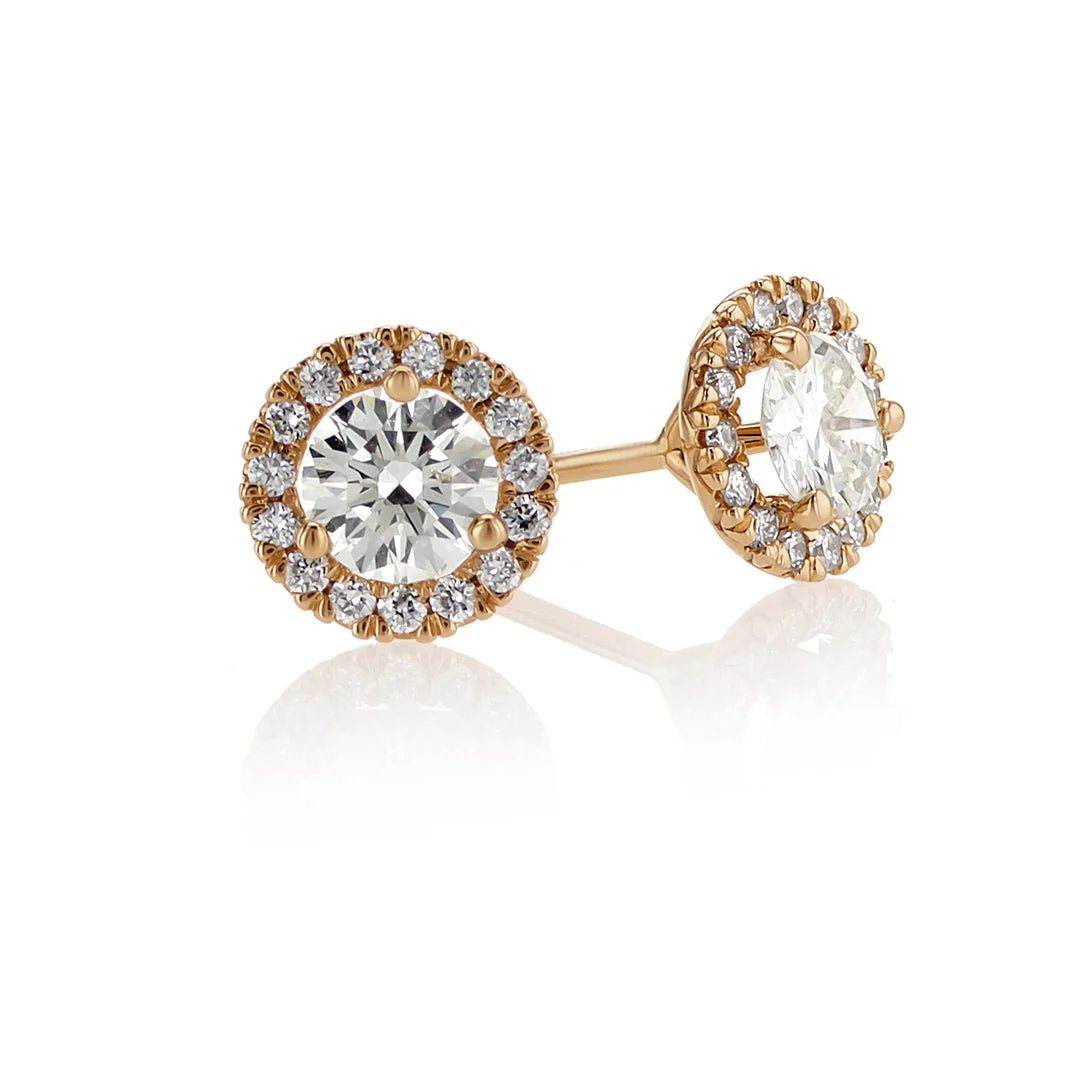 .53 Carats Round Natural Diamond Halo Stud Earrings