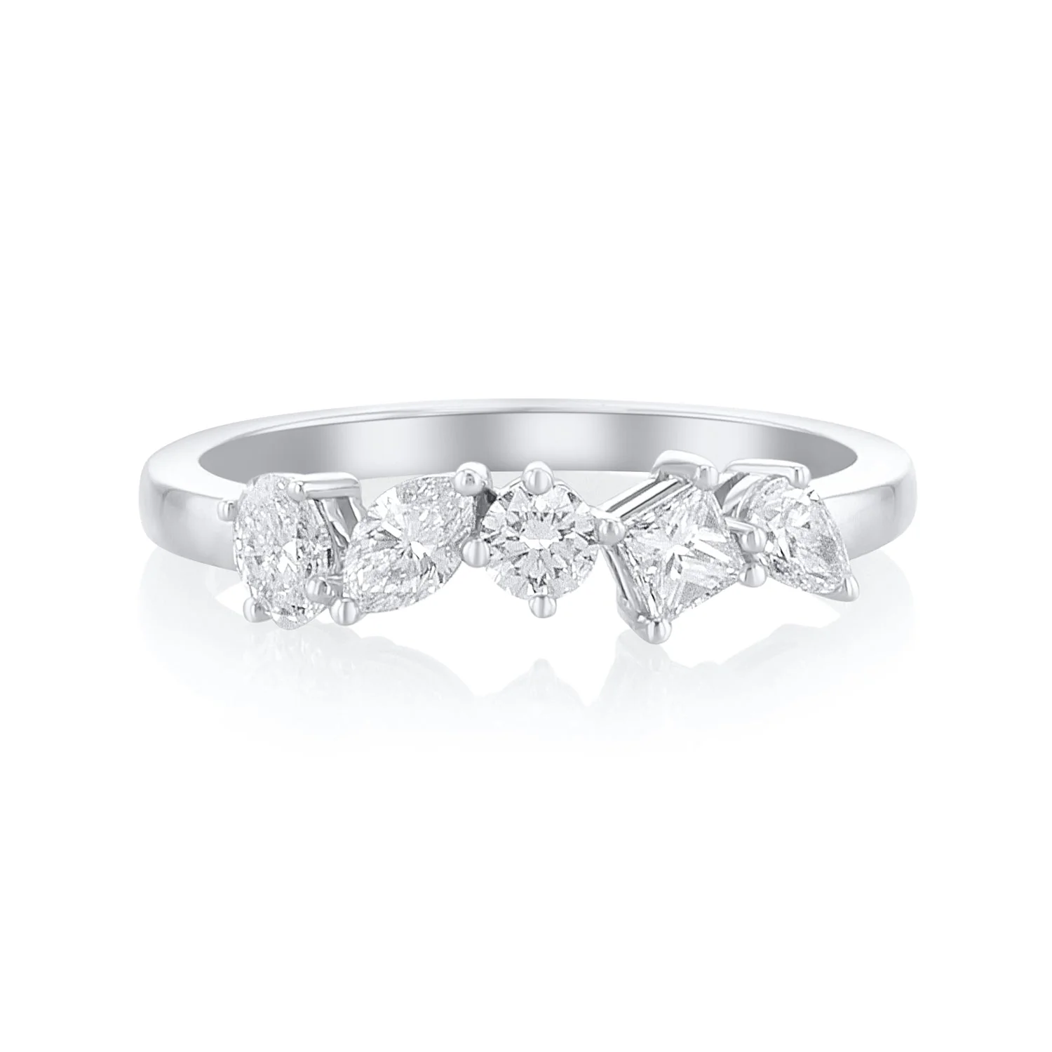 0.62 Carat Natural Diamond Multi Shape 5 Stone Band in 18K White Gold