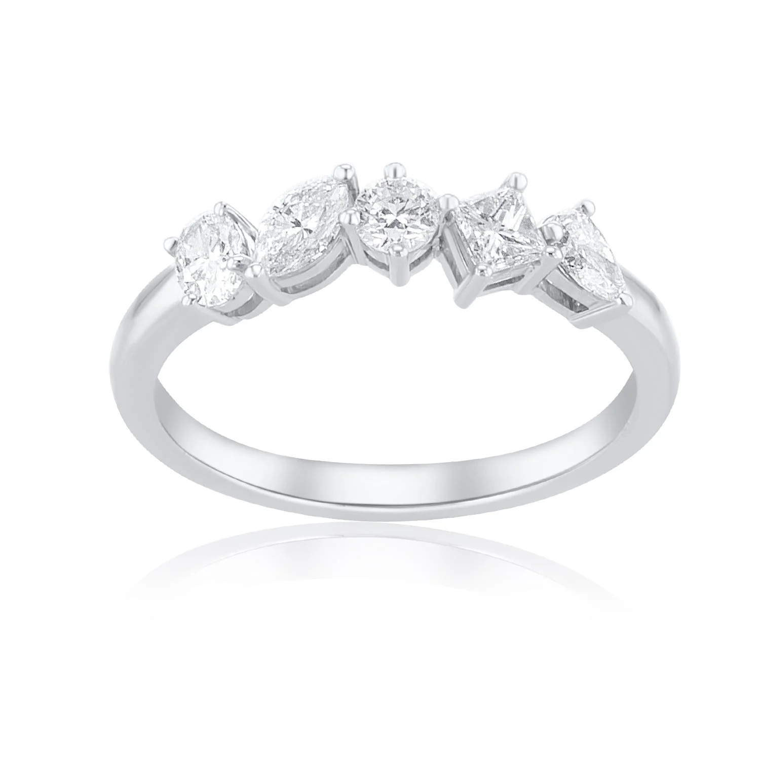 0.62 Carat Natural Diamond Multi Shape 5 Stone Band in 18K White Gold - Image 2