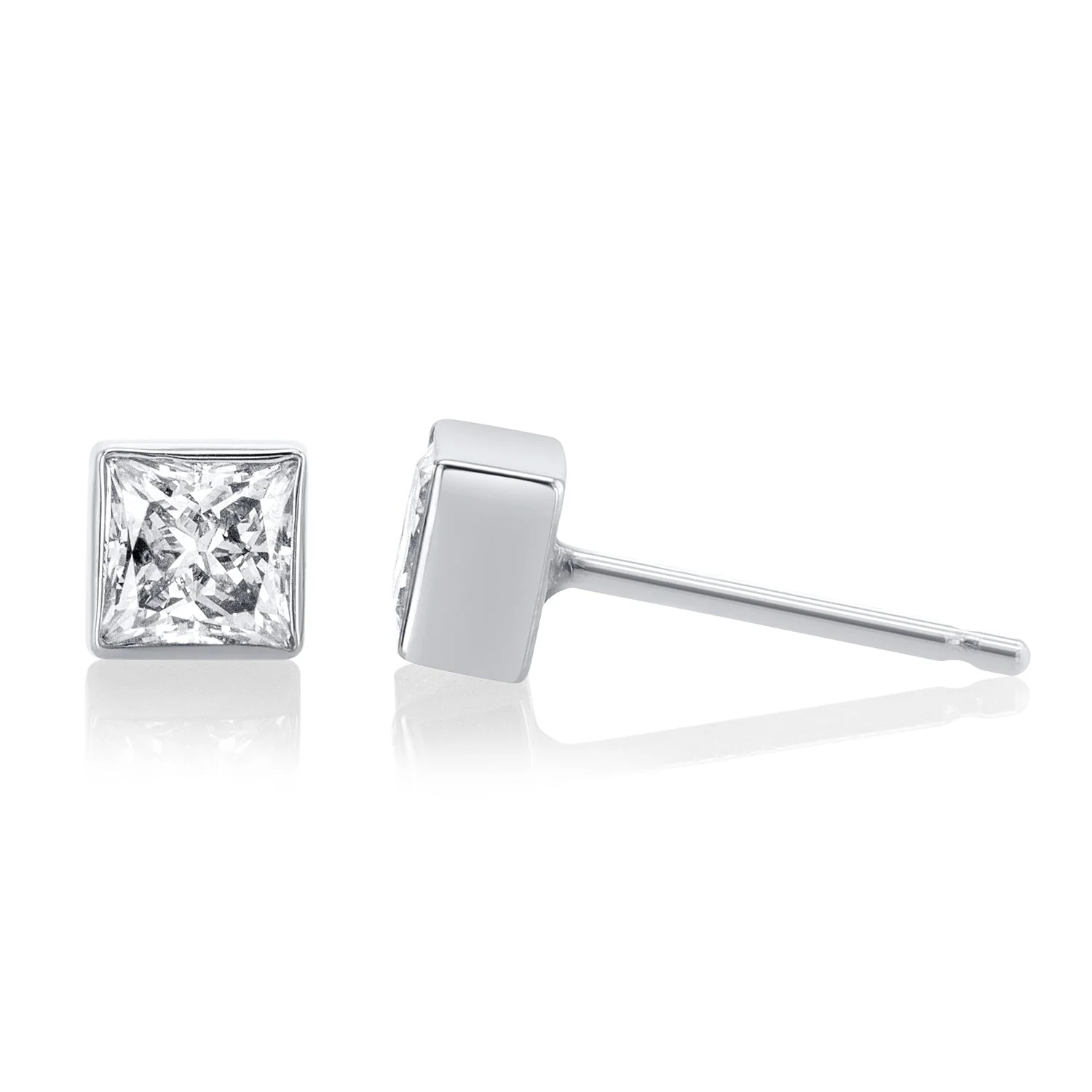 .64 Carats Princess Lab Grown Diamond Bezel Stud Earrings - Image 3