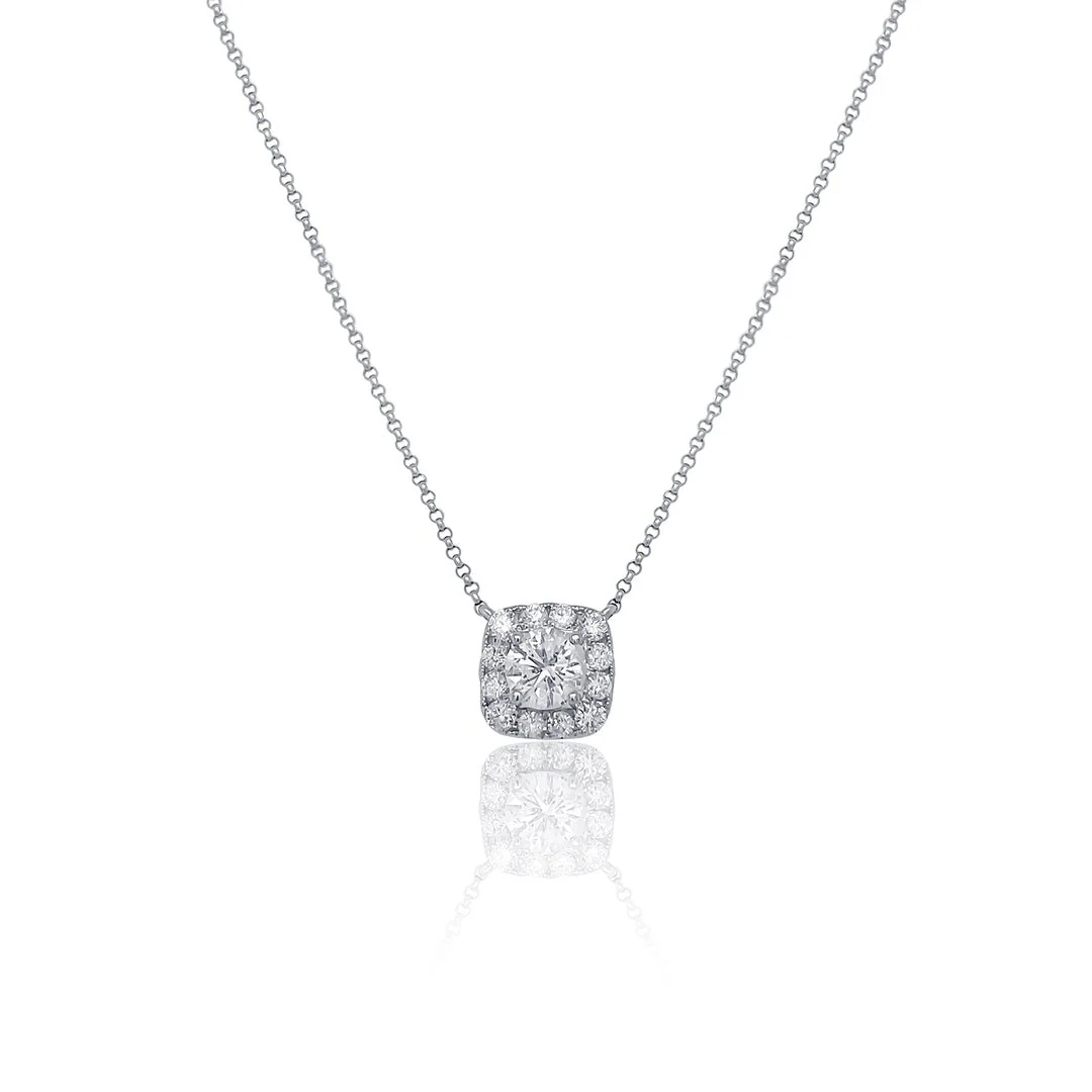 1.11 Carats Round Natural Diamond Halo Pendant