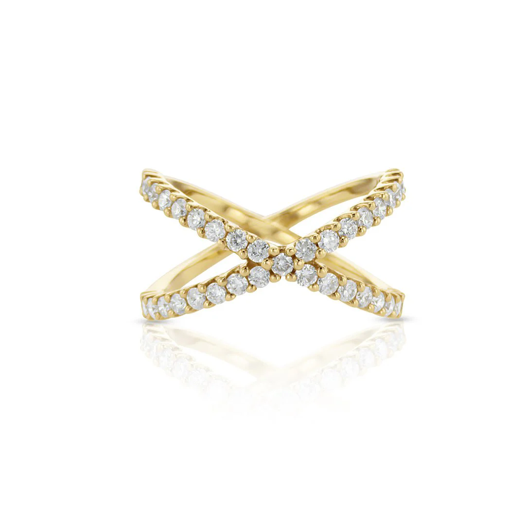 0.80 Cttw Round Diamond 18K Yellow Gold "X" Crossover Fashion Band