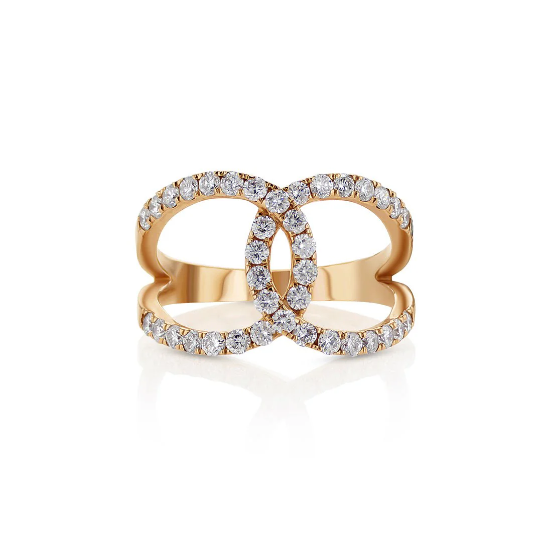 0.85 Cttw Round Diamond 14K Rose Gold Wide Knot Fashion Band