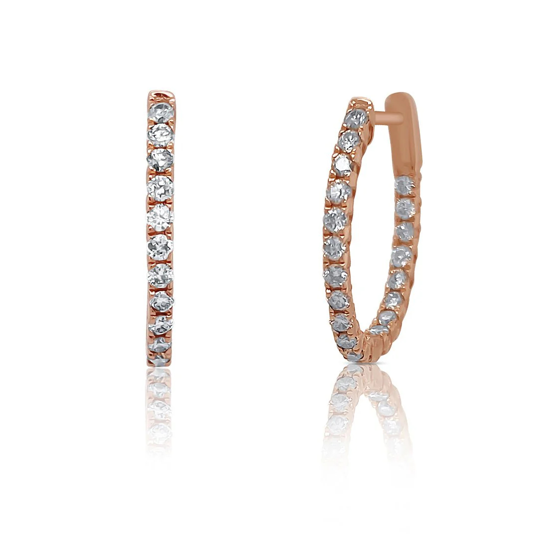 0.91 Cttw Round Diamond 14K Rose Gold Inside-Out Hoop Earrings