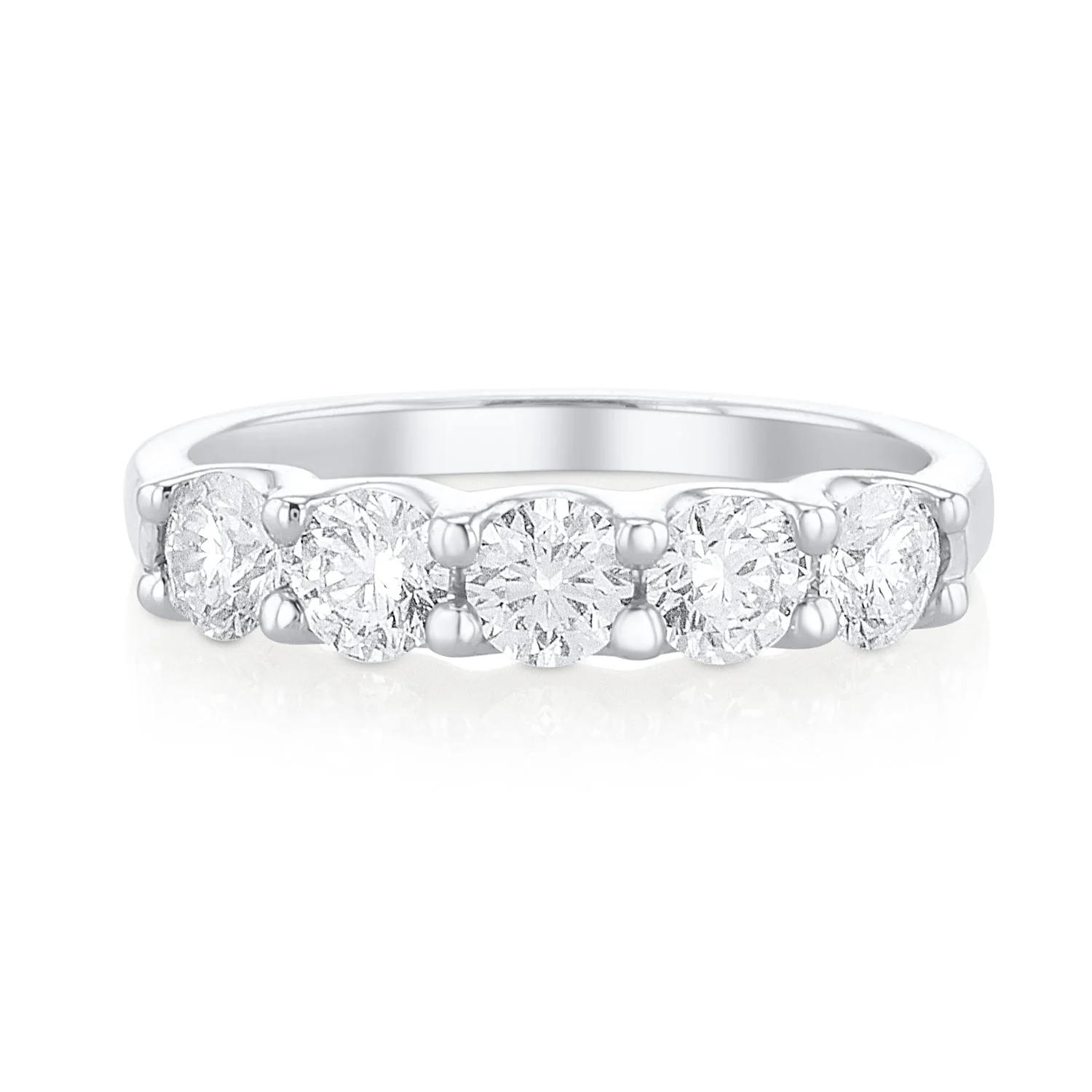 1.00 Carat Natural Diamond 5 Stone Band in 14K White Gold - Image 2