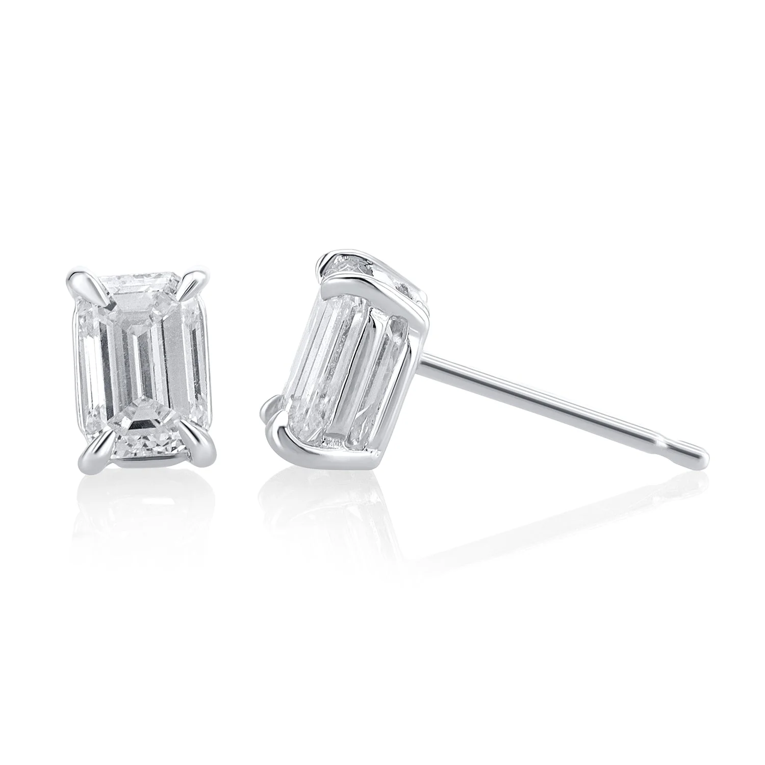 1.01 Carats Emerald Cut Lab Grown Diamond Stud Earrings - Image 3