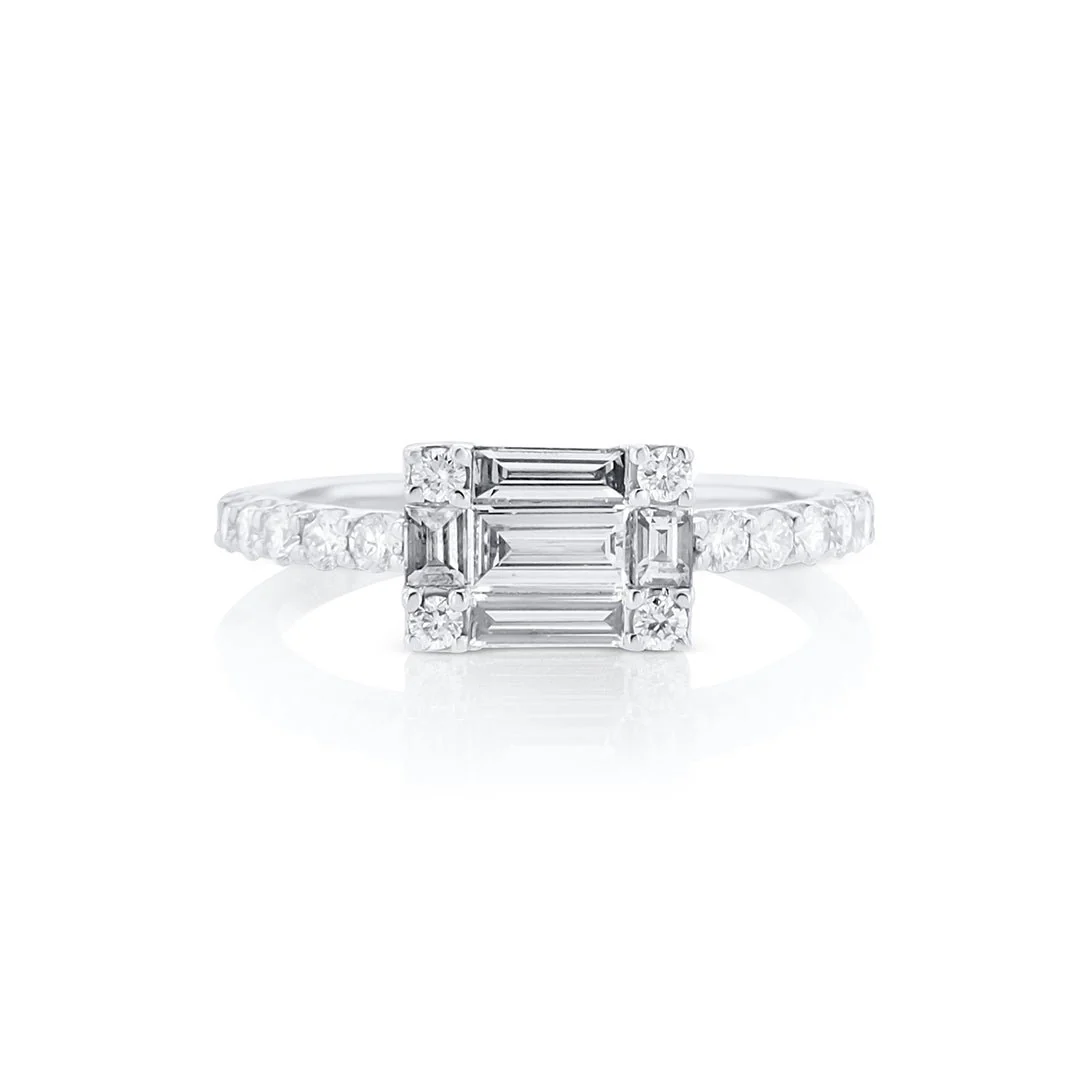 1.02 Cttw Baguette and Round East-West 14K White Gold Fashion Ring