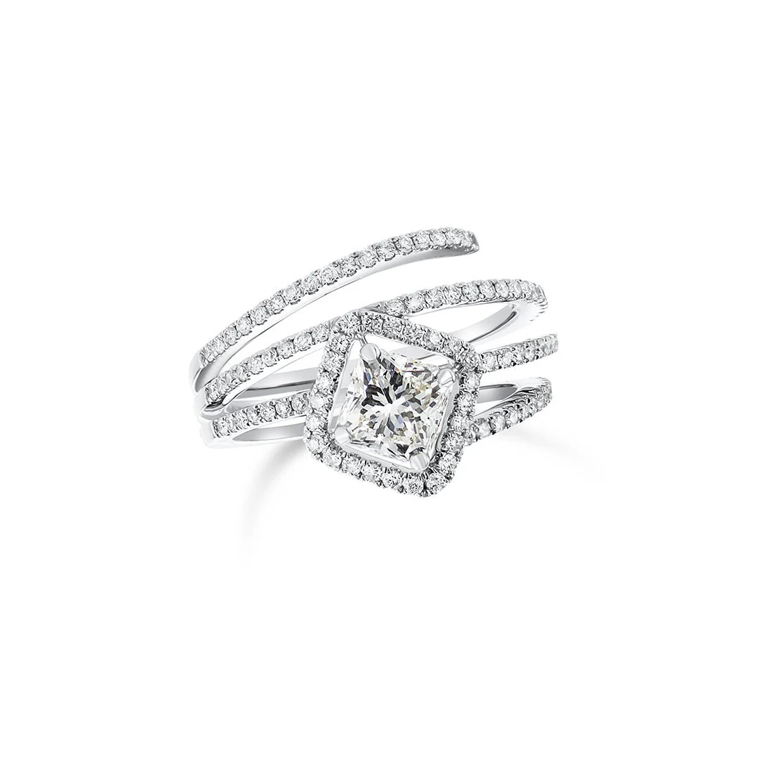 1.56 Carats Natural Diamond Radiant Spiral Engagement Ring