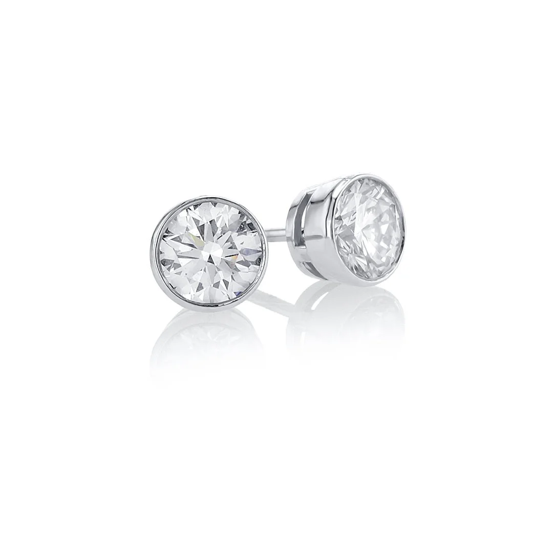 1.00 Carats Bezel Round Lab Grown Diamond Stud Earrings