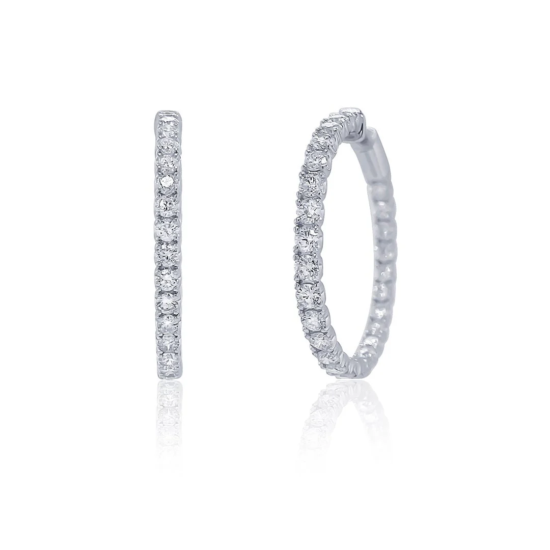 3.06 Cttw Round Diamond Hoop Earrings 18K White Gold