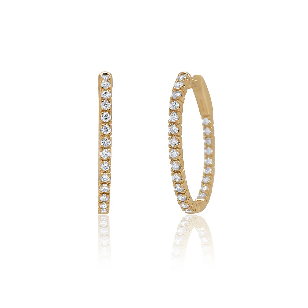 1.14 CT Round Diamond 18K Yellow Gold Hoop Earrings
