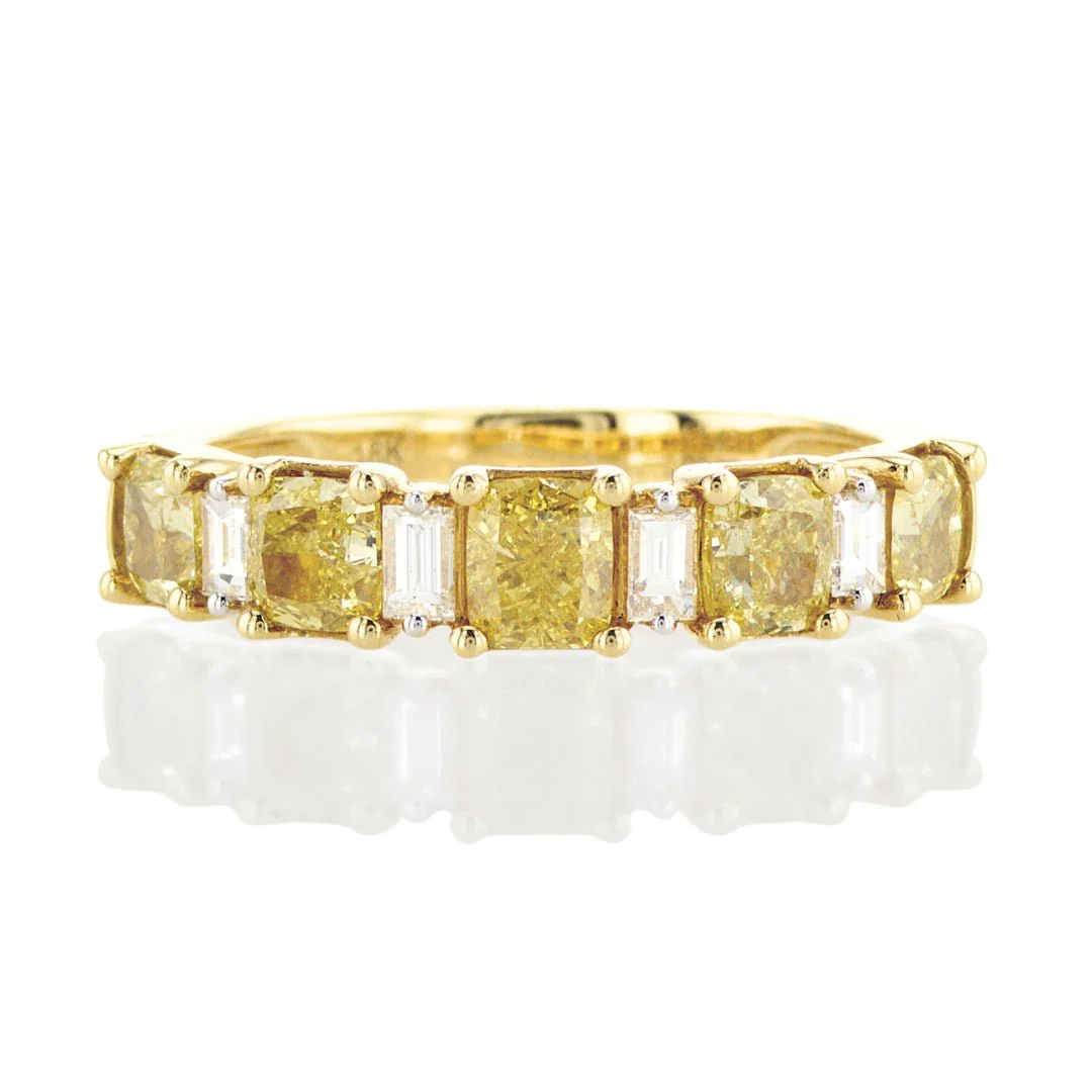 1.40 Cttw Radiant-Cut Fancy Yellow & 0.20 Cttw Baguette Diamond 18K Yellow Gold Alternating Band