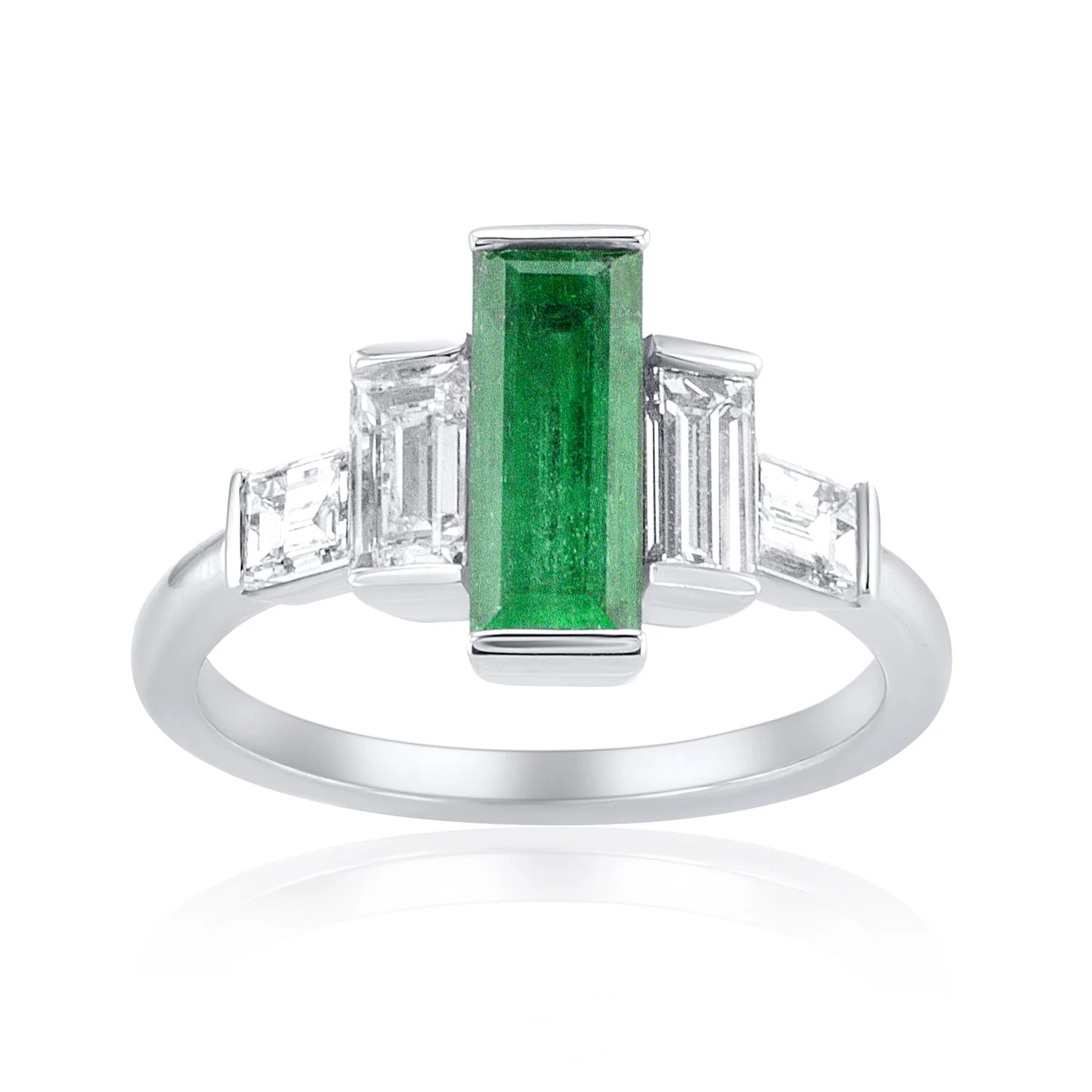 1.46 Carat Natural Emerald & Diamond 5 Stone Ring in Platinum - Image 2