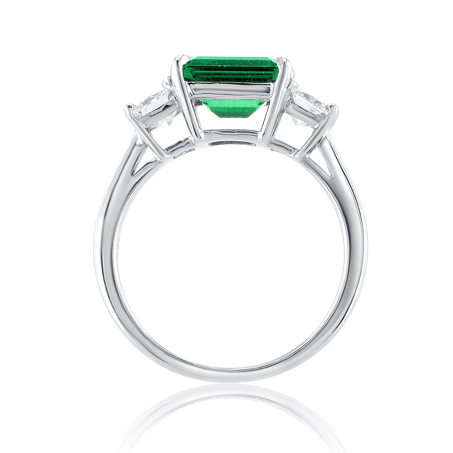 1.48 Carat Green Lab Grown Emerald & Natural Diamond 3 Stone Ring in 14K White Gold - Image 3