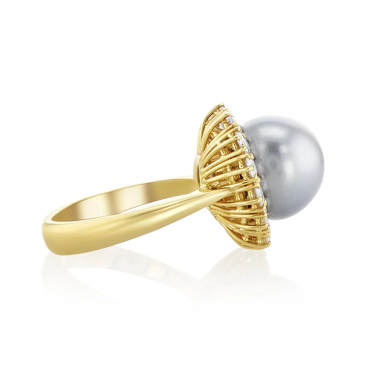 1.50 Carat Natural Diamond  Black Pearl Halo Ring in 18k Yellow Gold - Image 3