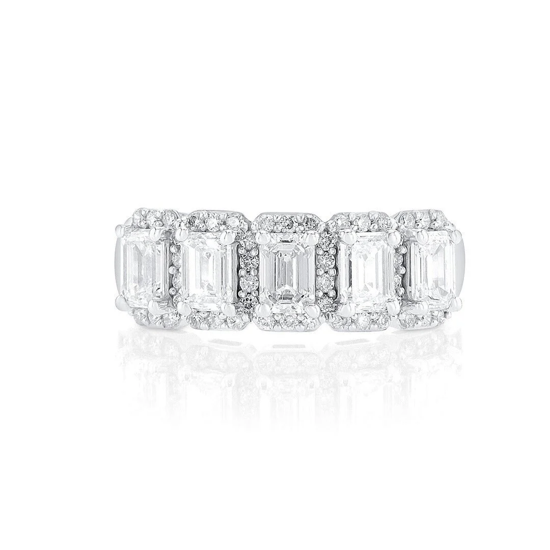 1.50 Carats Natural Emerald Cut Diamond Halo Five Stone Band