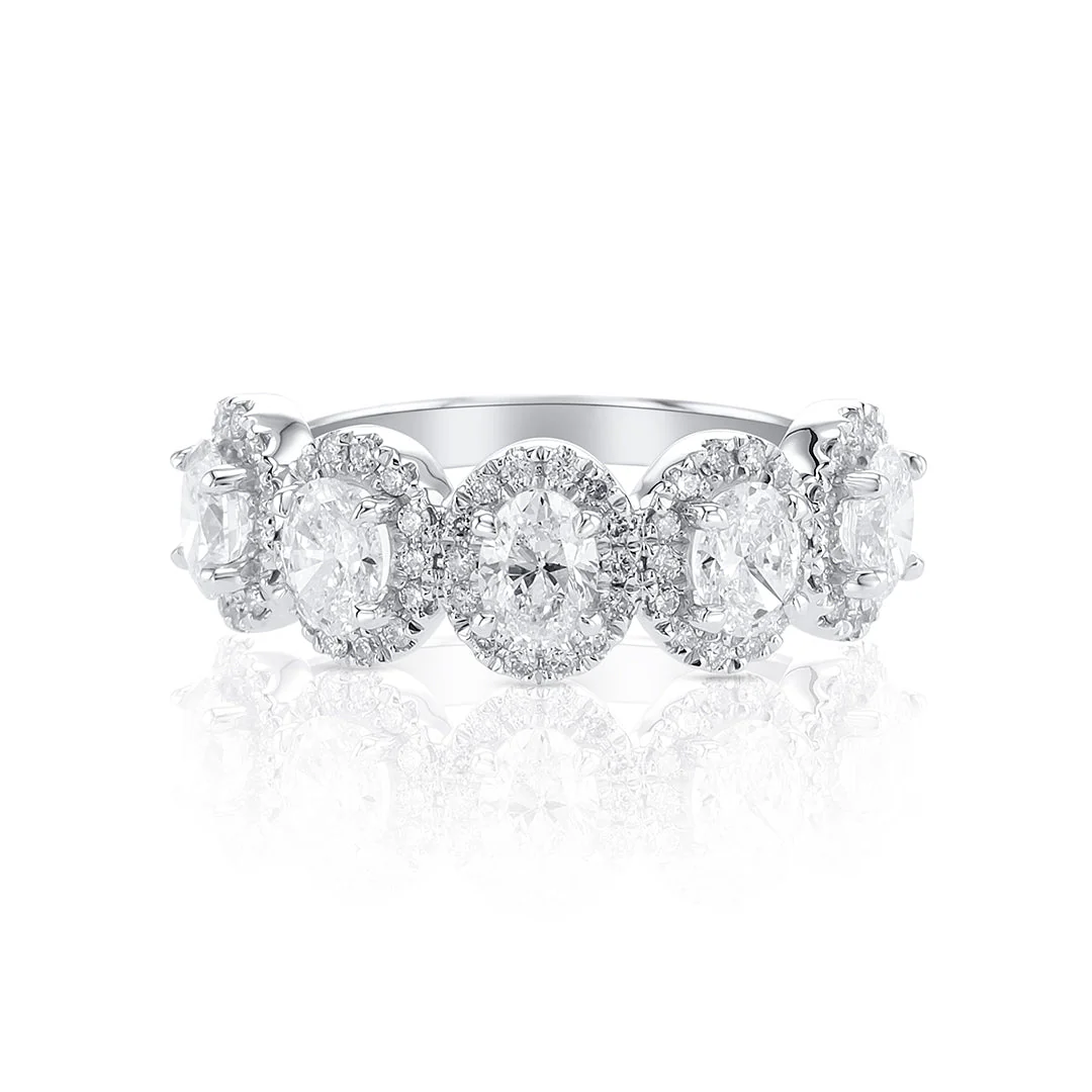 1.25 Carats Natural Oval Diamond Halo Five Stone Band