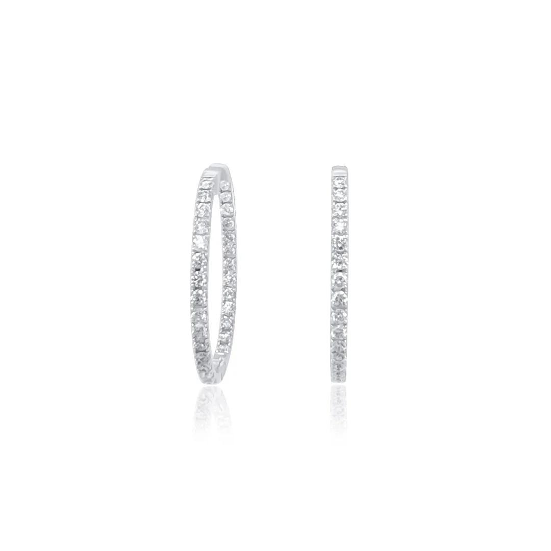 1.52 Carat Oval Shaped Natural Diamond Hoop in 14K White Gold