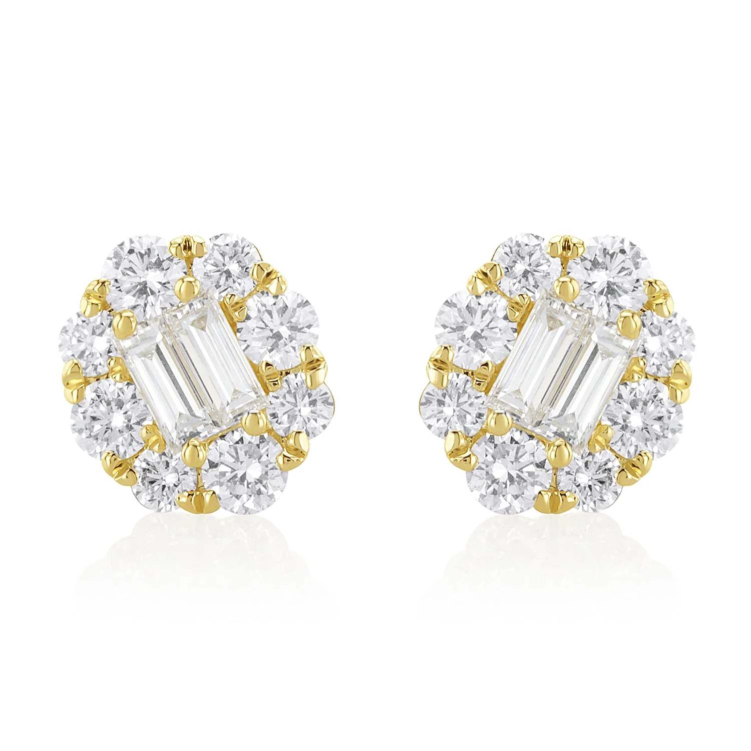 1.71 Carat Natural Diamond Cluster Earrings in 18K Yellow Gold