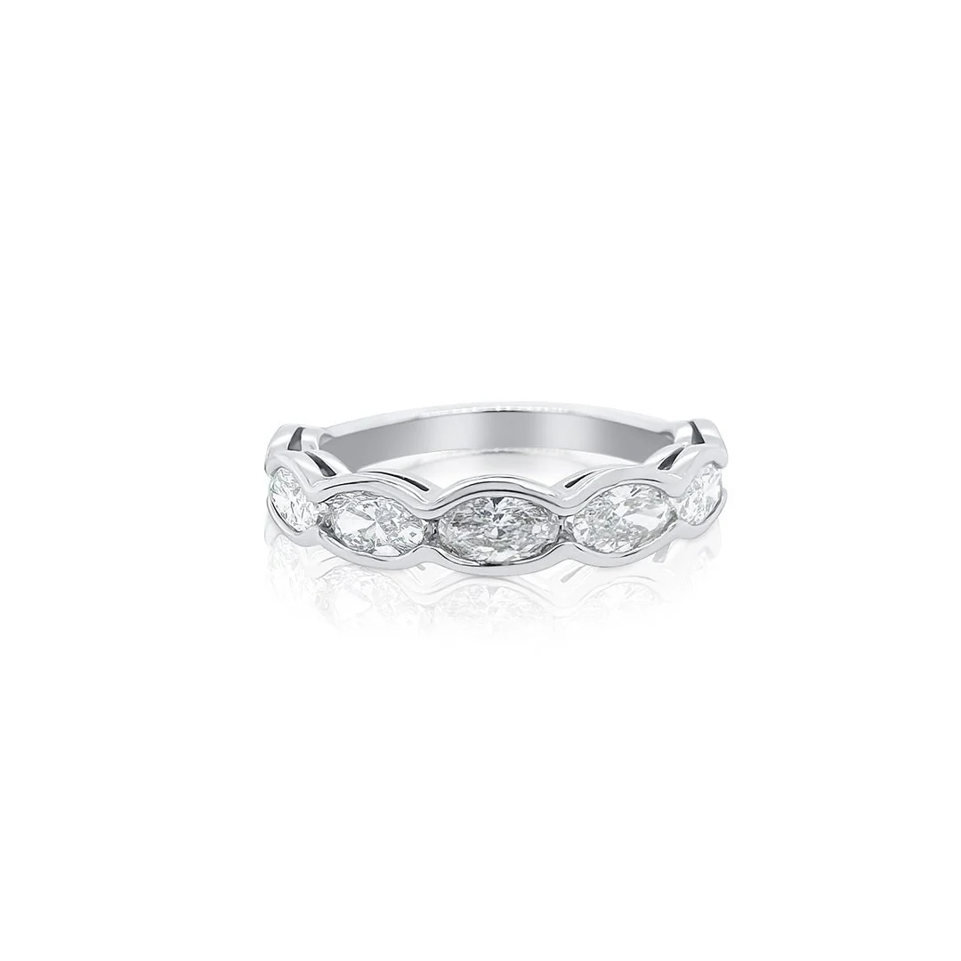 1.59 Cttw Oval Cut Lab Grown Diamond East-West Bezel-Set Wedding Band 14K White Gold