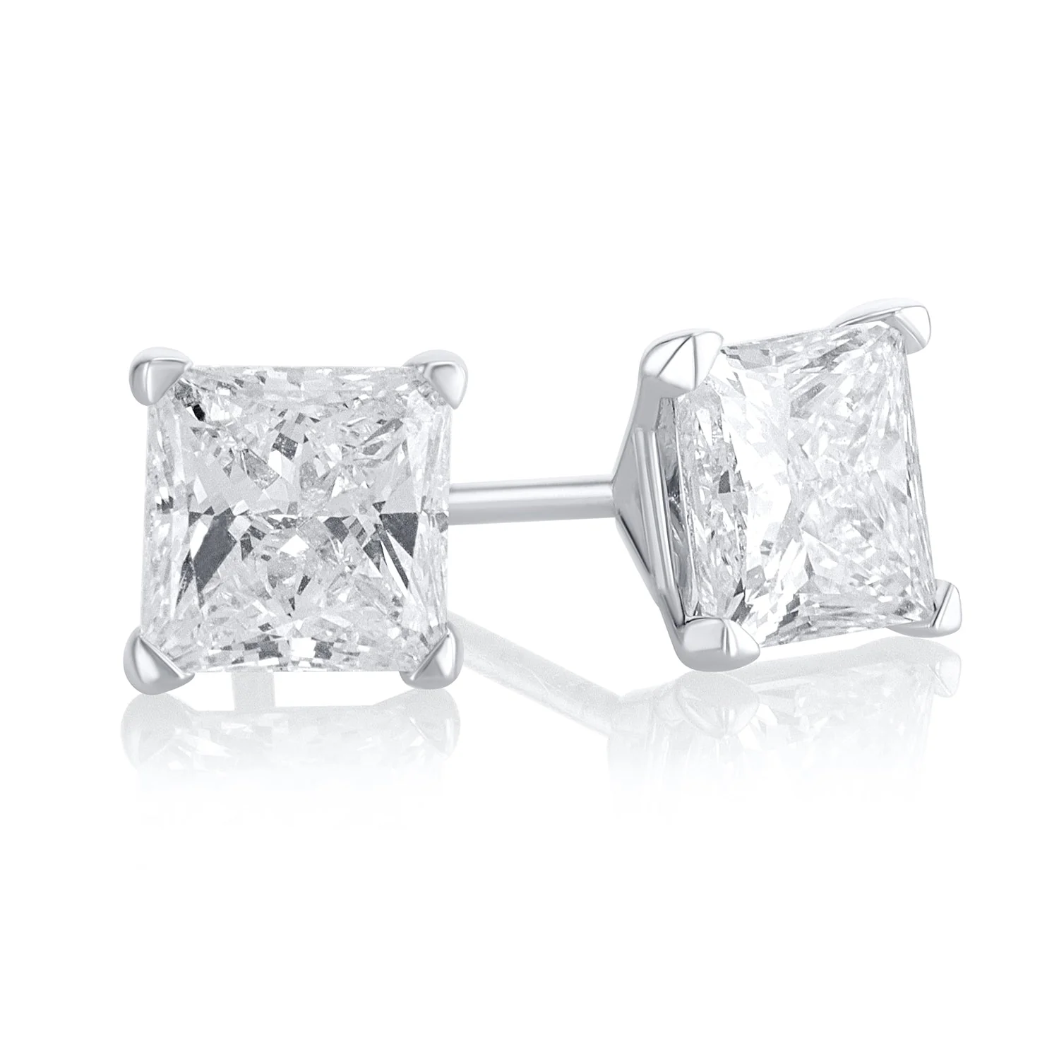 1.70 Carat Princess Lab Grown Diamond Studs in 14K White Gold
