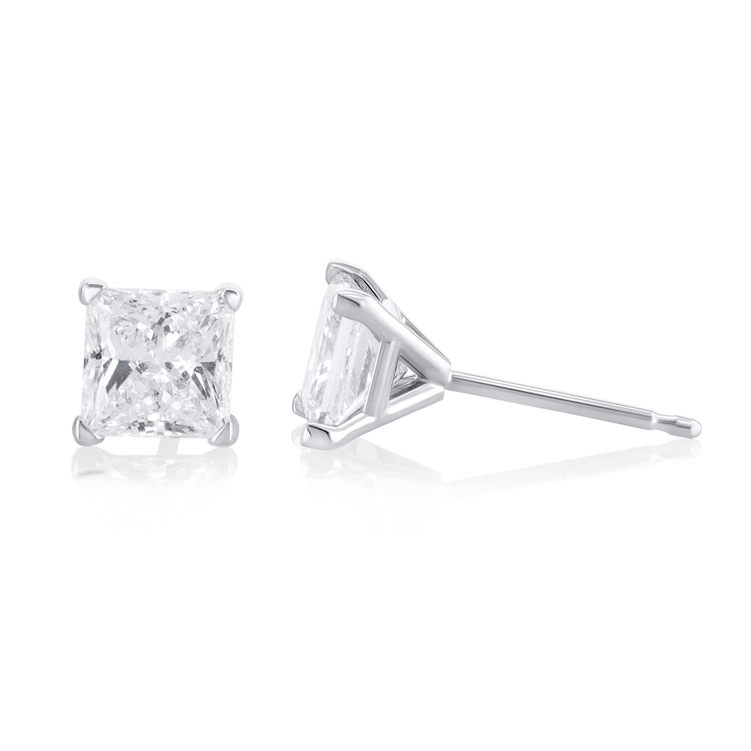 1.70 Carat Princess Lab Grown Diamond Studs in 14K White Gold - Image 2