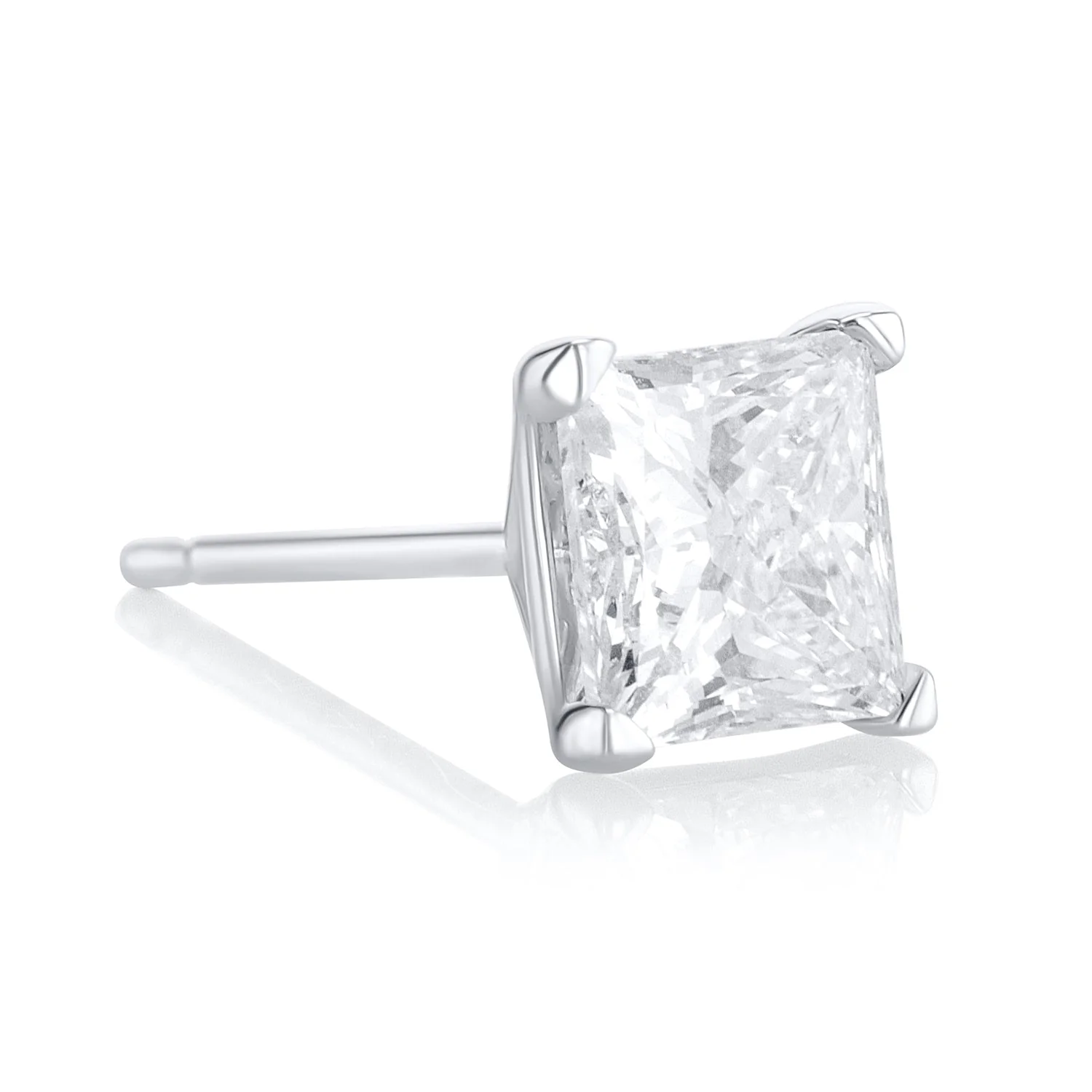 1.70 Carat Princess Lab Grown Diamond Studs in 14K White Gold - Image 3