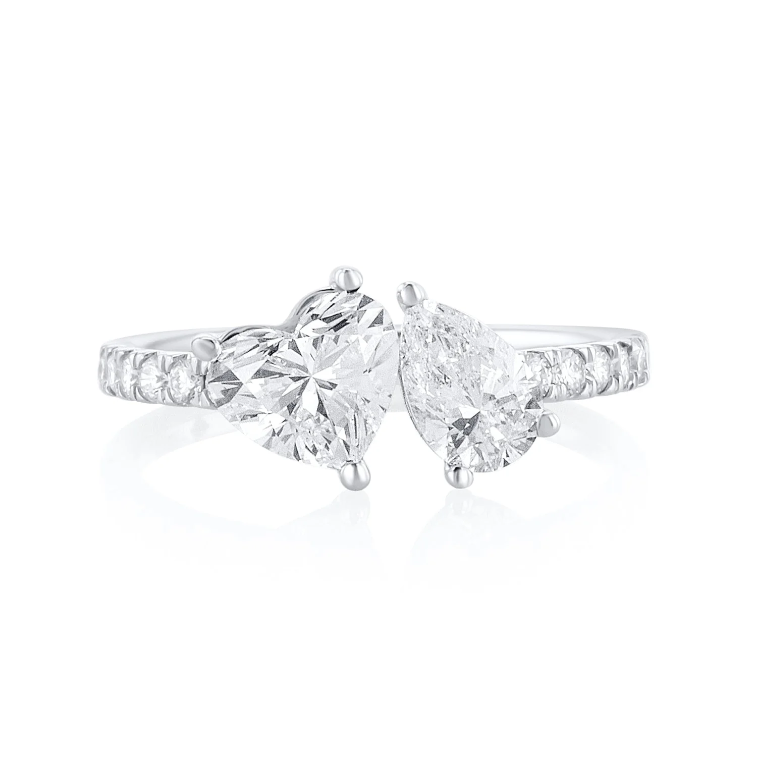 1.75 Carats Heart & Pear Toi et Moi Lab Grown Diamond Ring