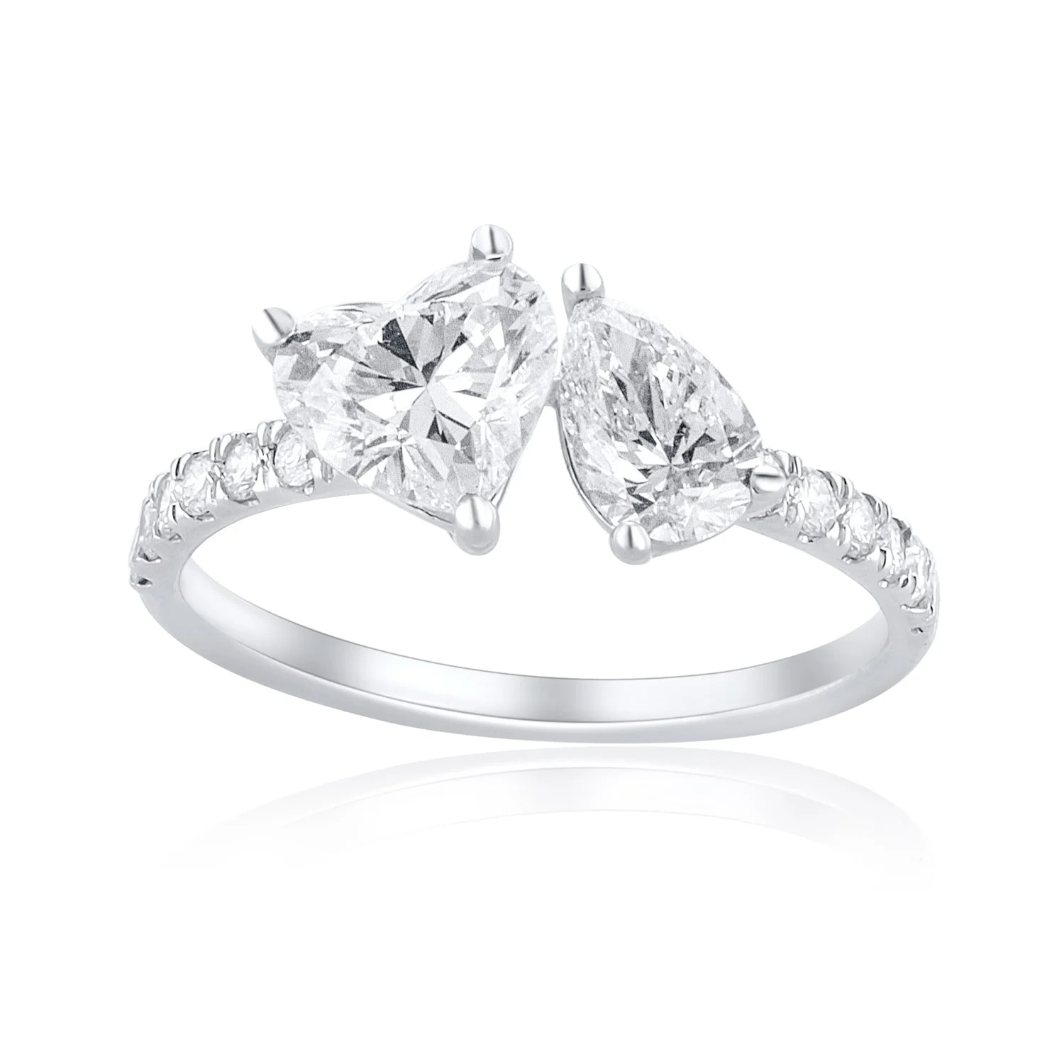 1.75 Carats Heart & Pear Toi et Moi Lab Grown Diamond Ring - Image 2