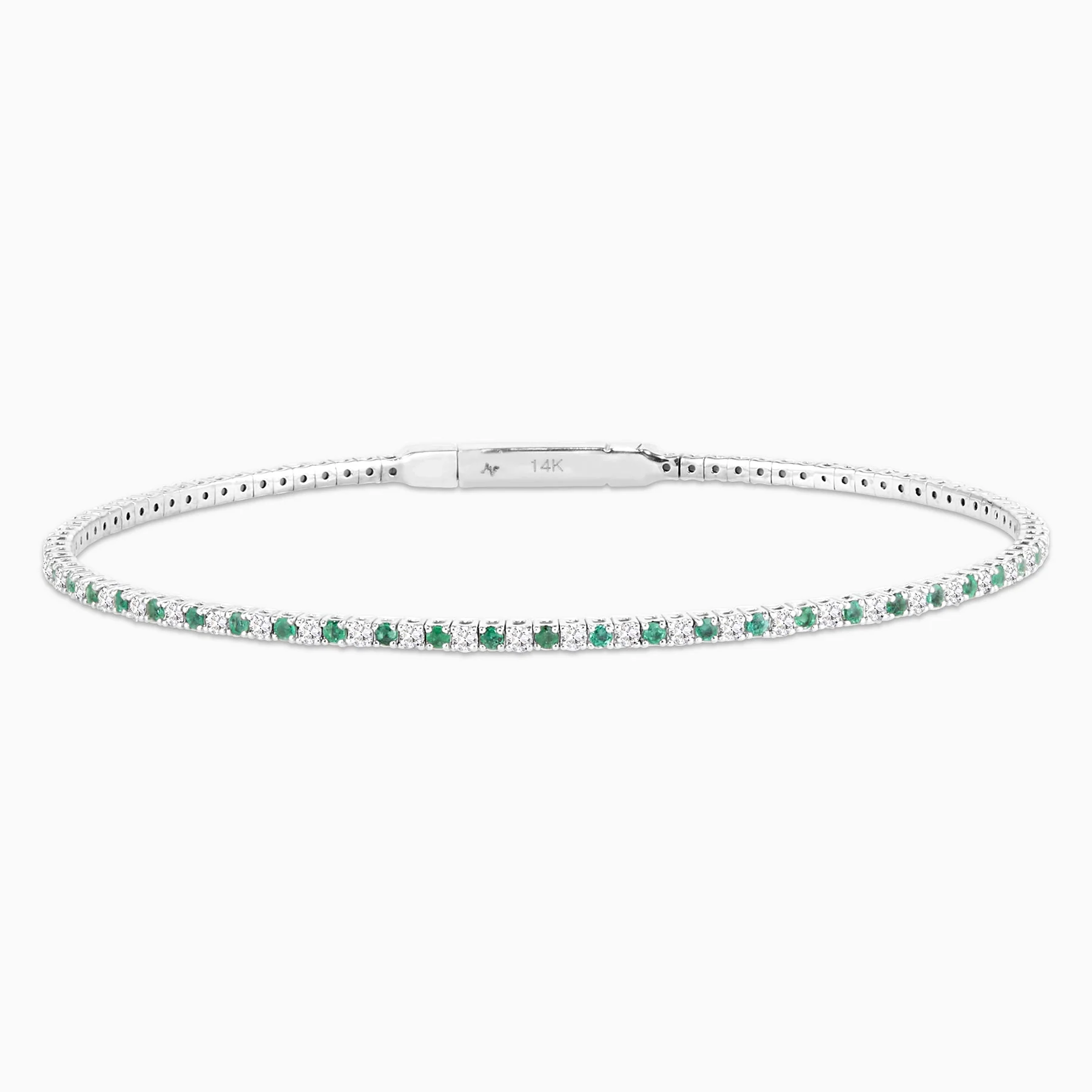 1.75 Carats Natural Diamond and Green Emerald Flex Bangle