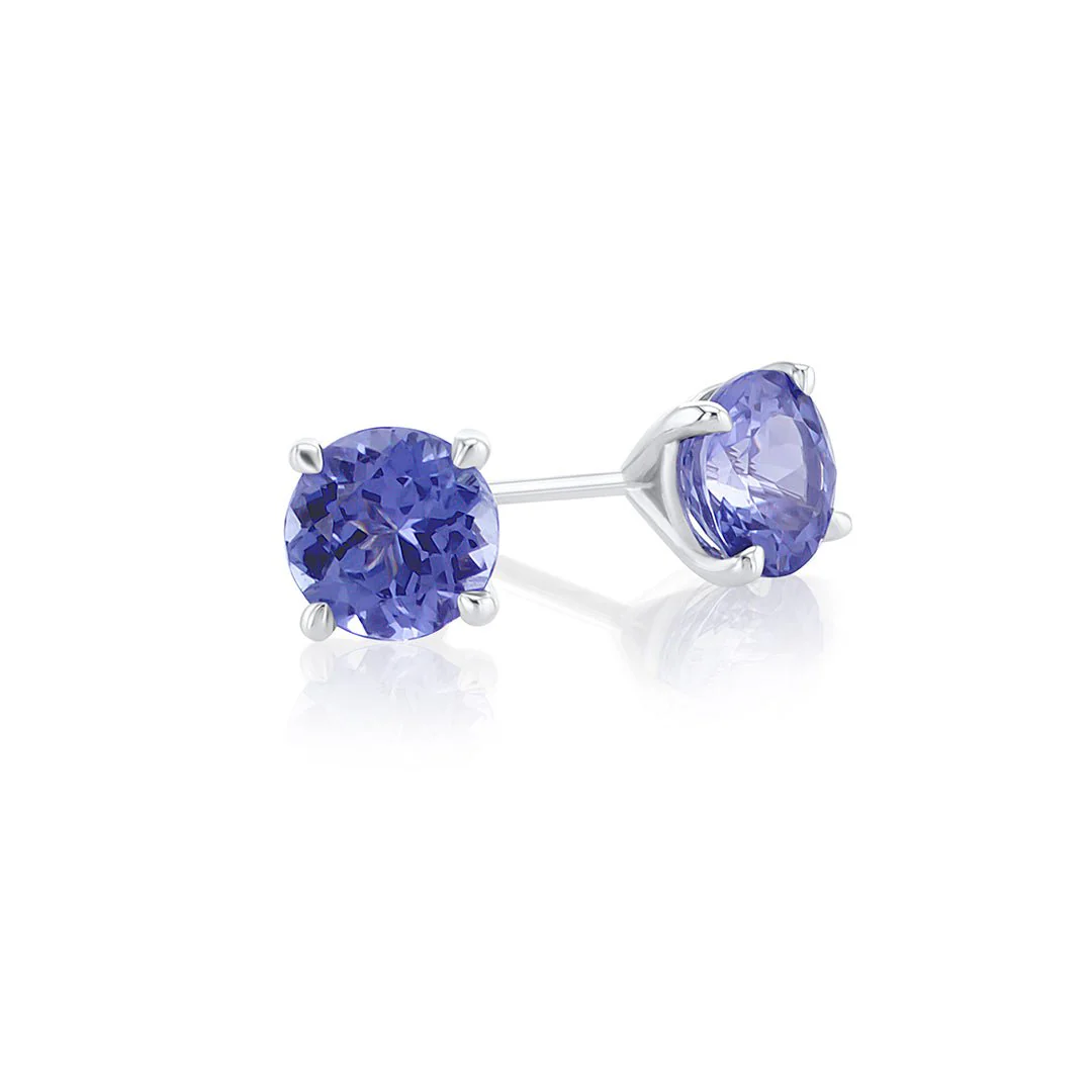 1.76 Cttw Round Blue Tanzanite 14k White Gold Stud Earrings