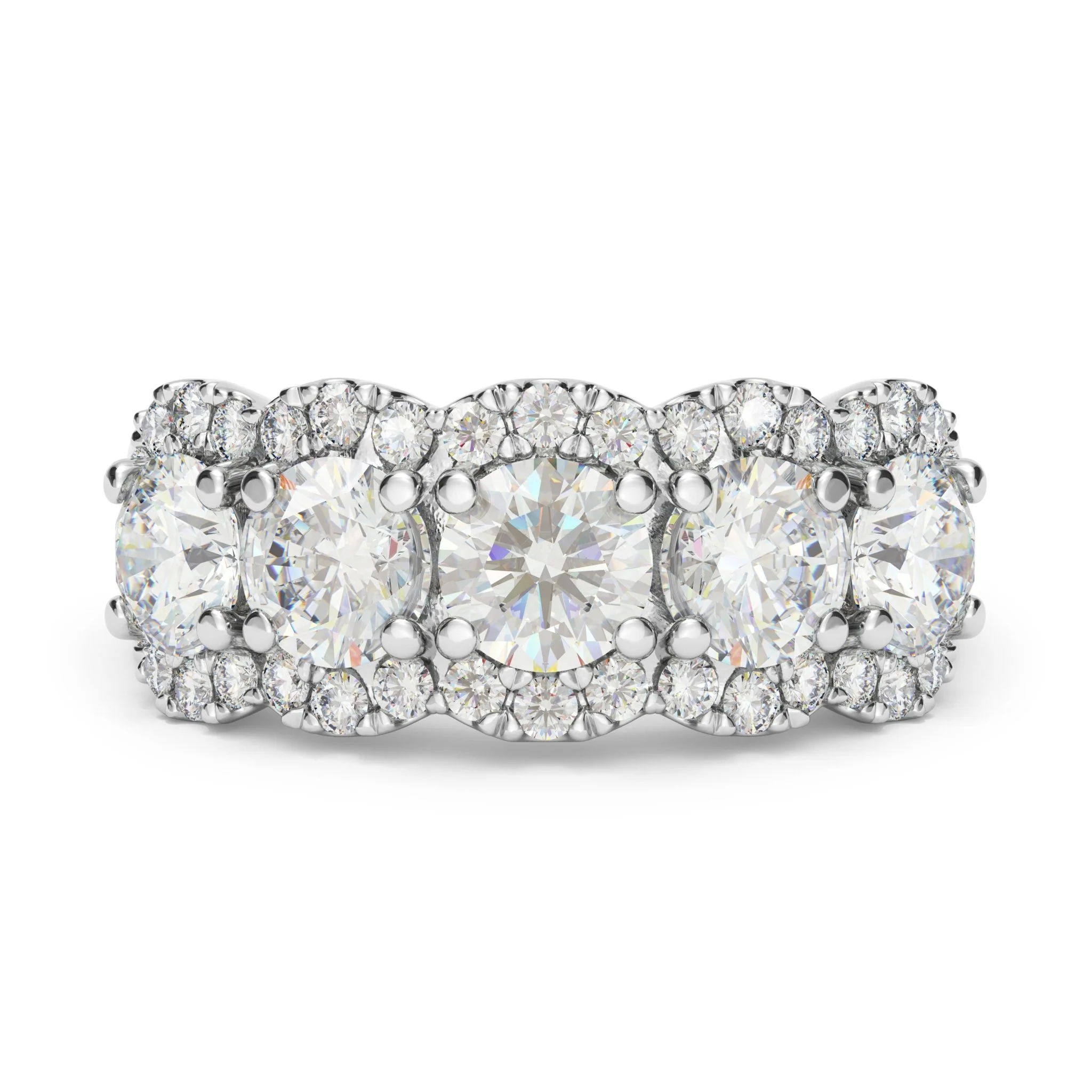 1.87 Carats Natural Diamond Halo Five Stone Band