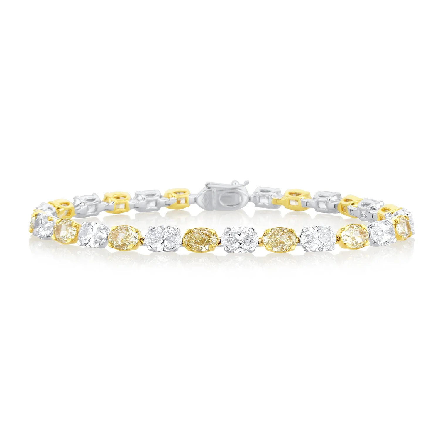 14.28 Carats Fancy Yellow & White Natural Diamond Oval East West Tennis Bracelet