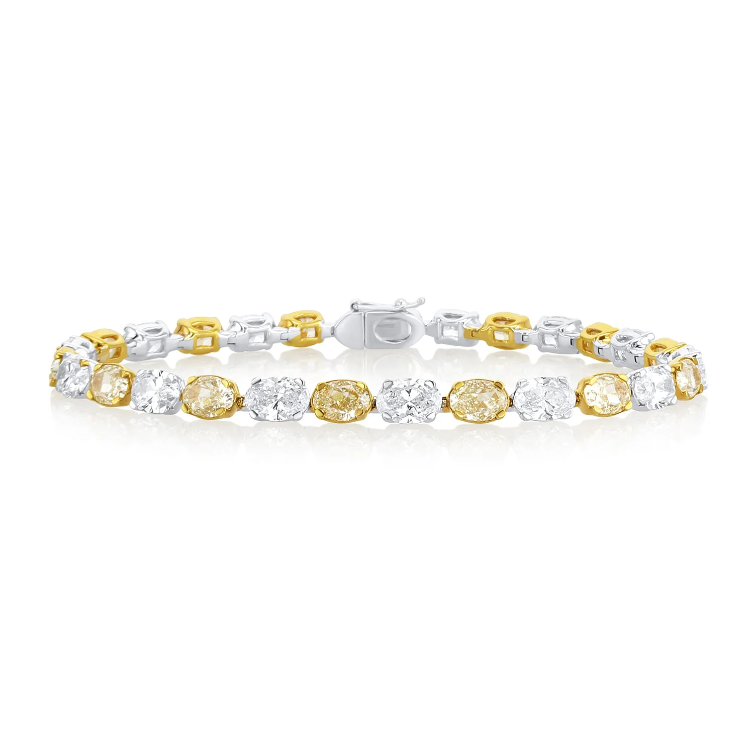14.28 Carats Fancy Yellow & White Natural Diamond Oval East West Tennis Bracelet - Image 2