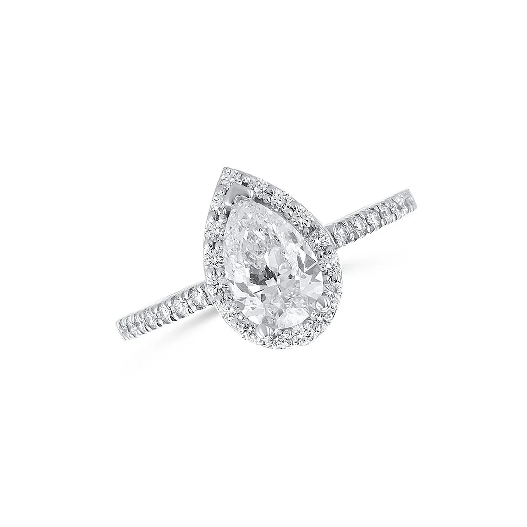 1.77 Carats Natural Pear Shaped Diamond Halo Engagement Ring