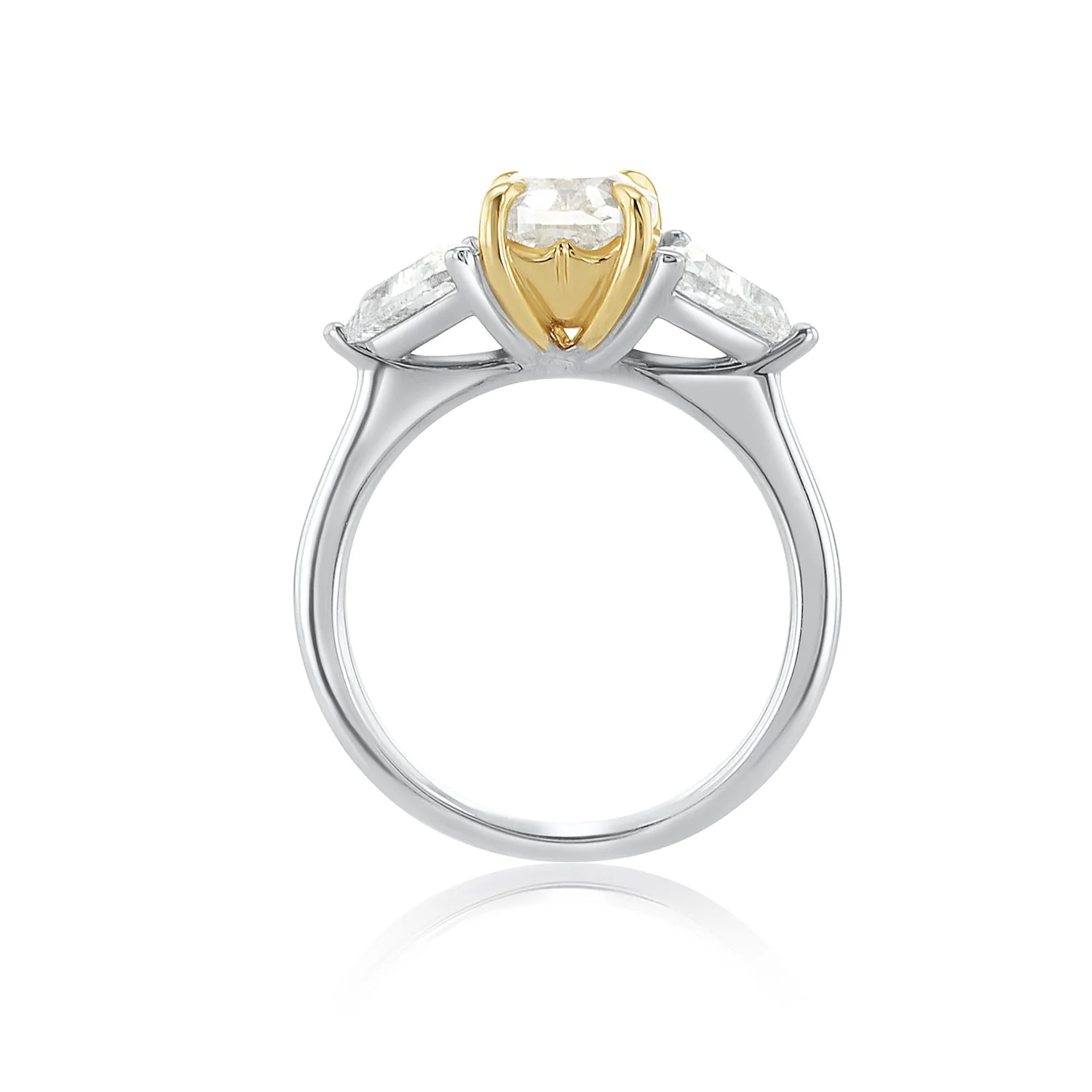 3.12 Carats Fancy Yellow Cushion Natural Diamond Three Stone Engagement Ring - Image 3