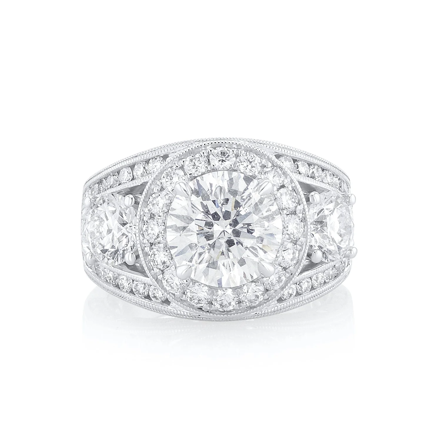 5.06 Carats Round Natural Diamond Wide Halo Ring
