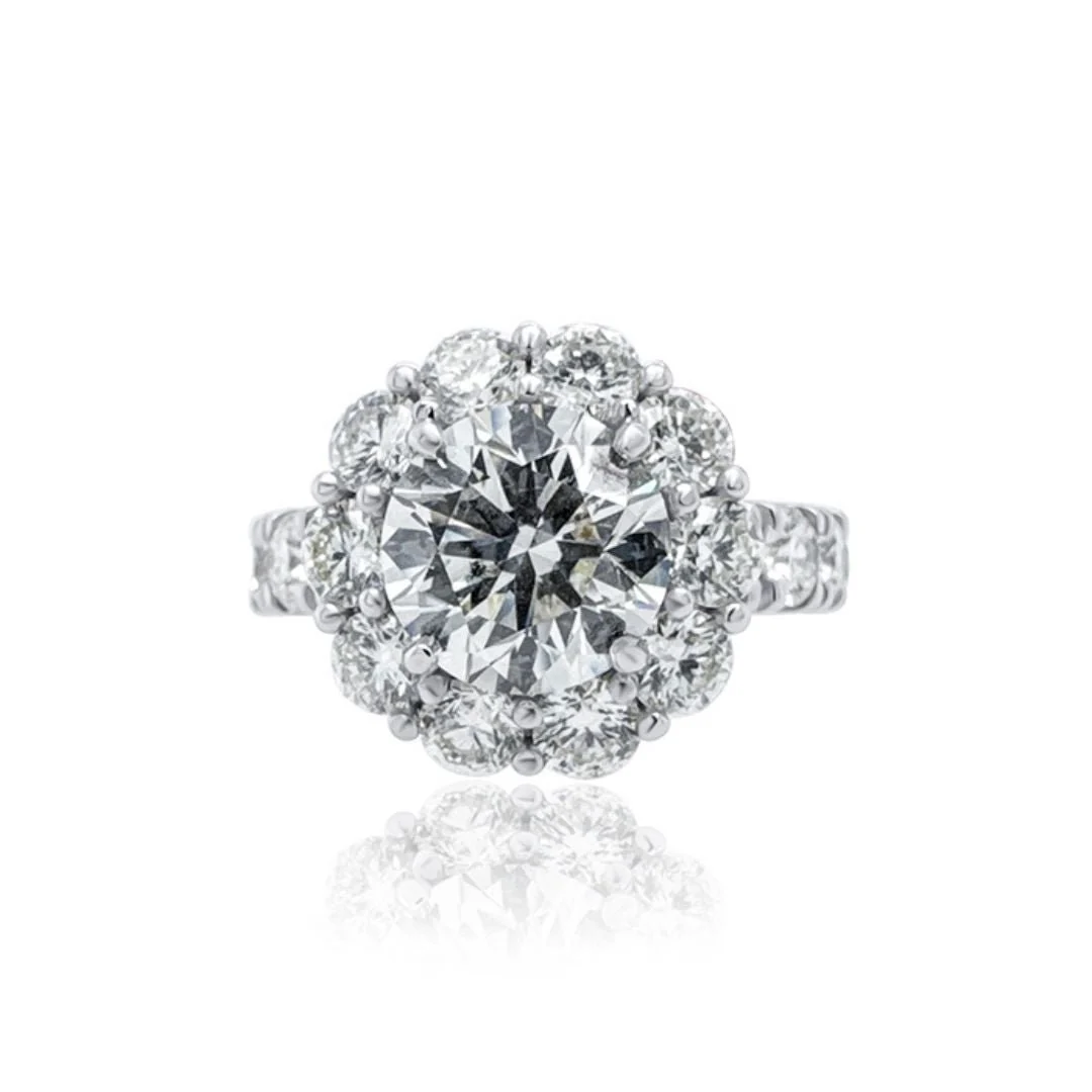 5.00 Carats Round Natural Diamond Halo Ring