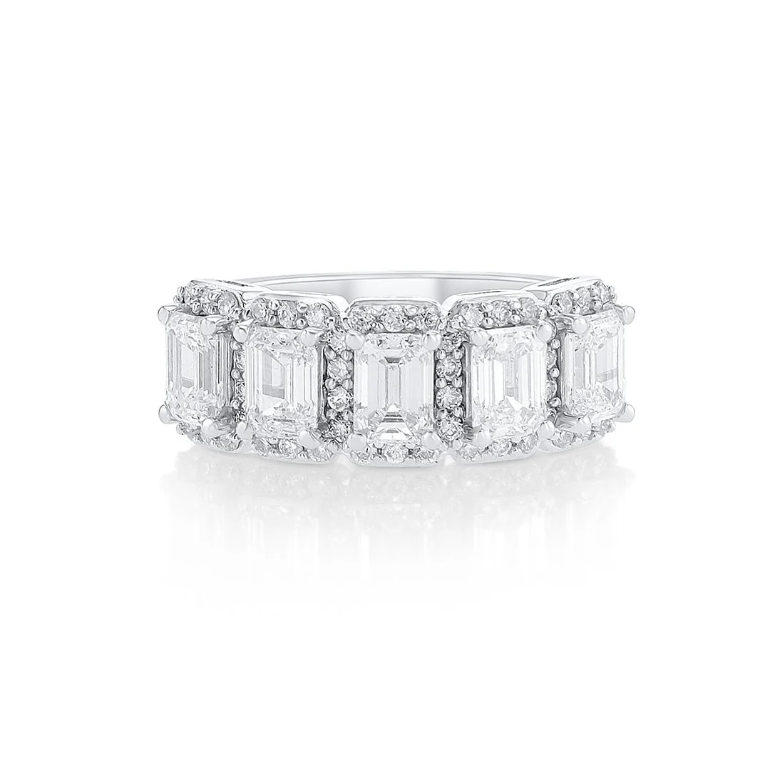 2.00 Carats Natural Emerald Cut Diamond Halo Five Stone Band